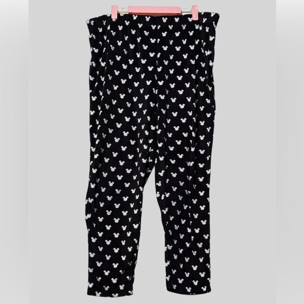 Disney Mickey Mouse Women's Fleece Pajama Pants 2X Black White All-Over Print